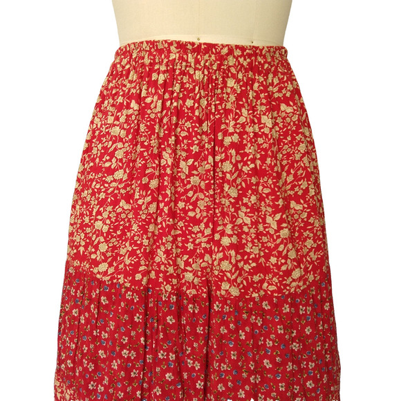 Anna Konya Vintage Red Floral Maxi Skirt One Size Tiered Hippie Bohemian - Picture 3 of 6